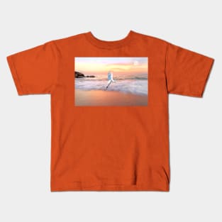 Egret Flies Toward an Ocean Sky Kids T-Shirt